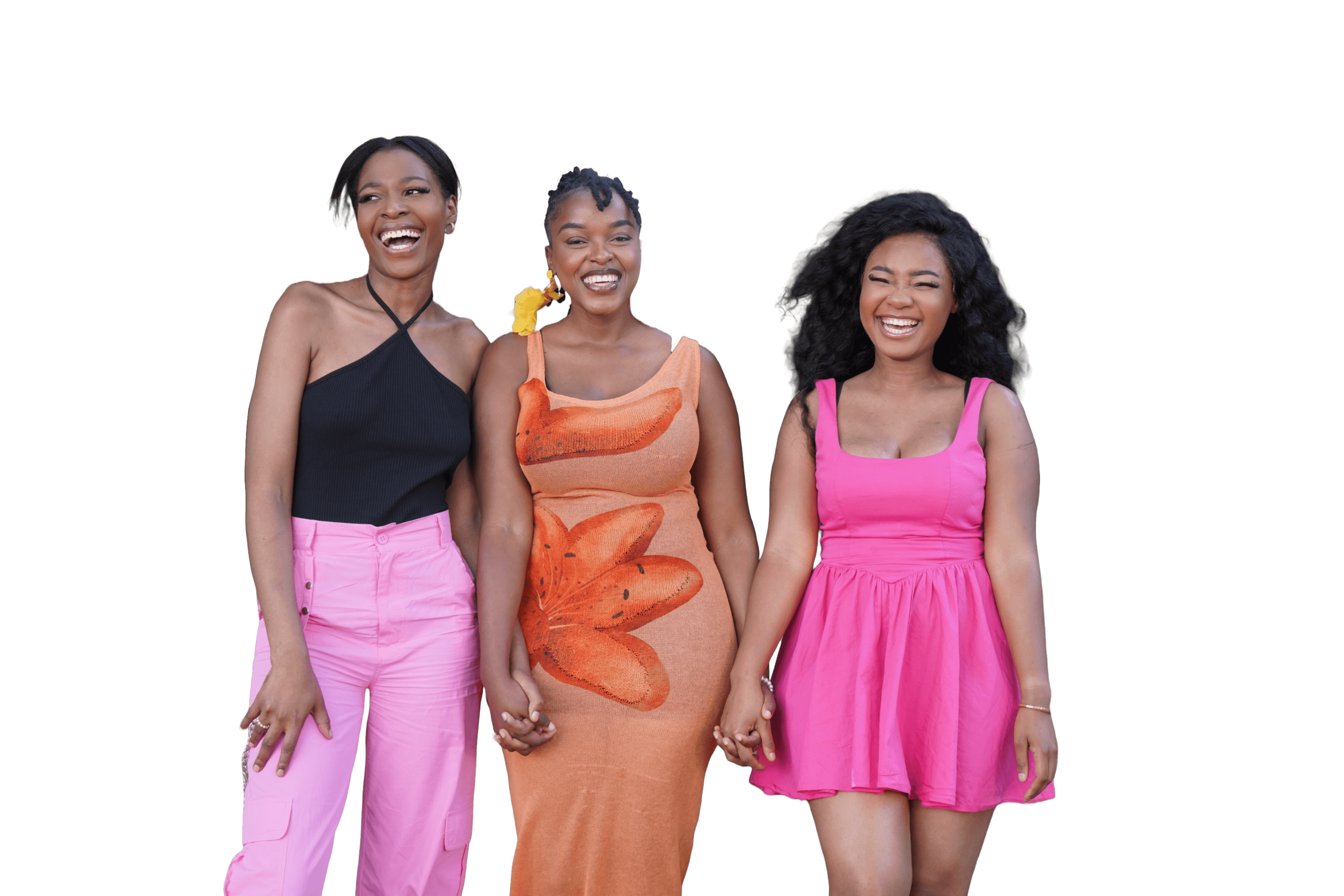 Three women standing together, representing empowerment and community - FlameLily Foundation